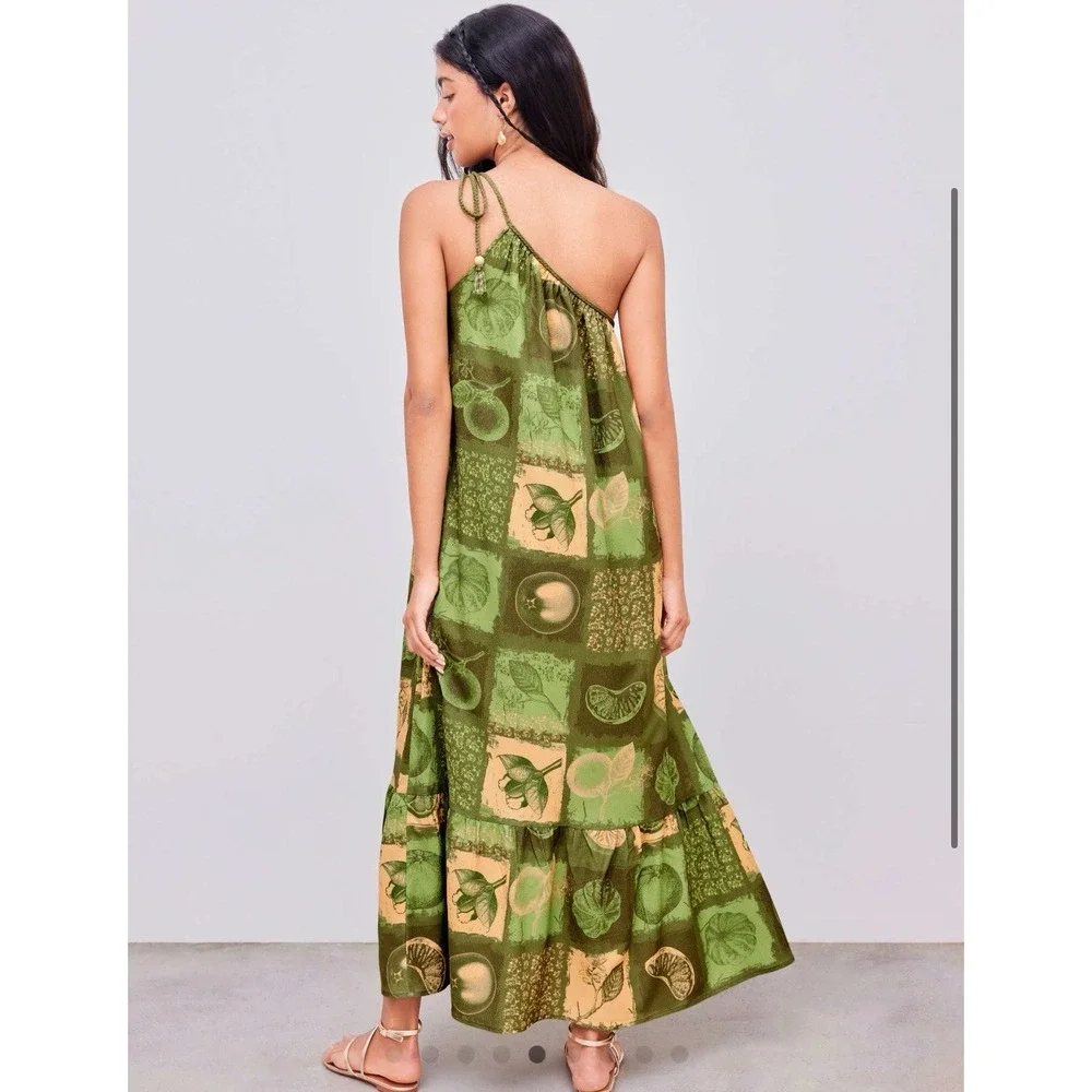 Cider Women's Dress‎ Fruit & Floral Patchy Size Medium Green